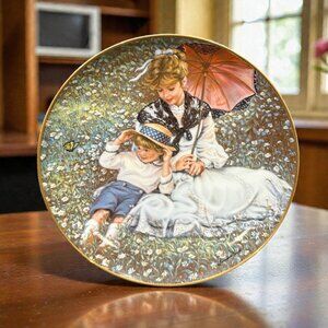 Vintage Mother & Child Decorative Plate, Victorian Garden Scene,